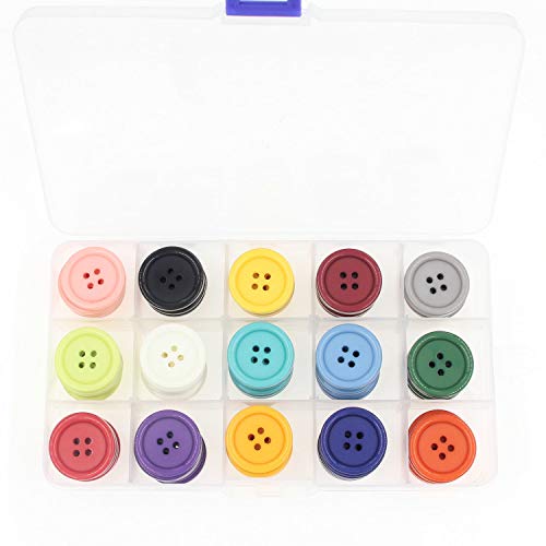 1 pulgada (25 mm) Costura Flatback Botones de resina para bricolaje Craft 15 colores Paquete múltiple de 90 con caja (cada color 6 pzas) Leekayer