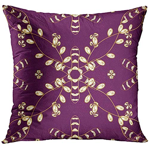 18 x 18 Inches / 45 x 45cm Throw Pillow Covers Decorative Case Abstract Vintage Pattern on Dark Pink with Golden Snowflake Year Christmas Cover Square Pillowcase Cushion Cases Print On Two Sides