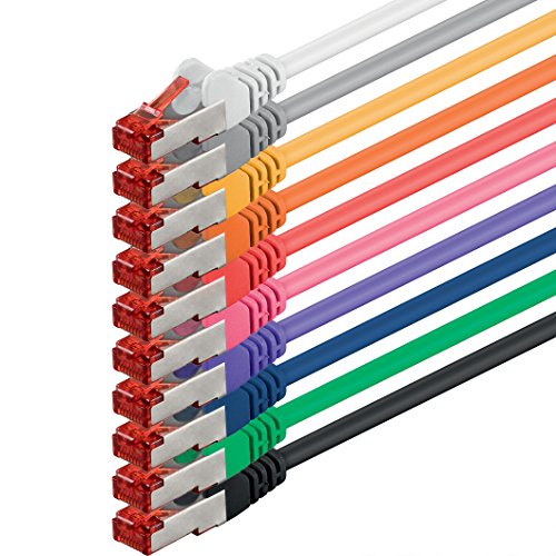 1aTTack SFTP - Cable RJ45 con Doble apantallamiento (Cat. 6, 3m, 10 Unidades), Colores Variados