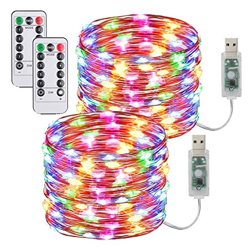 [2 Pack] Guirnaldas Luces Con enchufe USB,10m/100 LED 8 modos Luces de Hadas de 33 pies con Control Remoto y Temporizador Luces de Luciérnaga Decoración Navideña Dormitorio Fiesta Luces de Multicolor