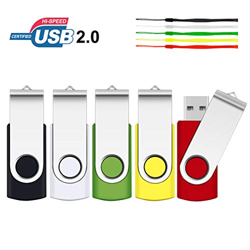 2GB Memoria Flash USB, SRVR 5Pack USB2.0 Unidades de Pulgar Giratorias Almacenamiento de Datos Unidad Jump Unidad Zip Tarjetas de Memoria Dispositivos Externos con Indicador LED (5 Colores Mezclados)