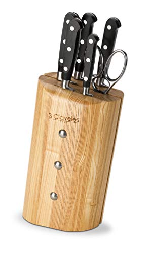 3Claveles Ash Forgé - Juego de 5 cuchillos y tijera con bloque en madera de fresno
