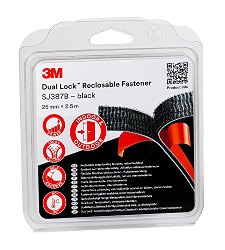 3M 7100123347 Dual Lock Sistema de Cierre Reposicionable, 25mm OD X 2.5m Longitud, 1 unidad, Negro