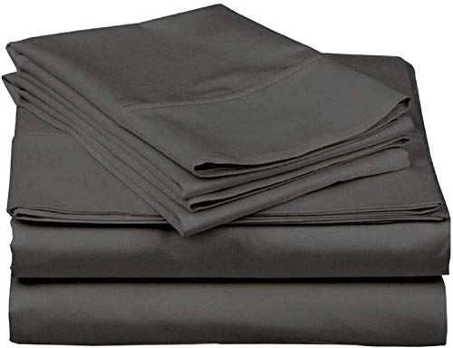 4 Piece Bed Sheets Set, 100% Egyptian Cotton 400 Thread Count, Hotel Luxury Bed Sheets - Extra Soft -36 CM Deep Pocket of Fitted Sheet, Dark Grey Solid, Double Size
