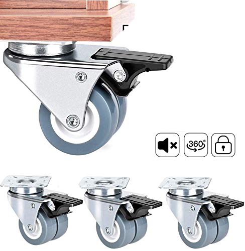 4 ruedas de transporte para muebles, tornillos, ruedas giratorias con freno, ruedas para muebles de palé, ruedas dobles, 50 mm, 400 kg 4 ruedas de transporte para muebles, tornillos, ruedas giratorias con freno, ruedas para muebles de palé, ruedas dobles, 50 mm, 400 kg