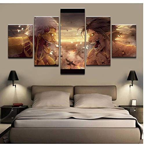 5 piezas de póster de batalla de Attack on Titan, decoración moderna de la pared del hogar, imagen artística impresa, pintura en lienzo para sala de estar wk20x35x2 20x45x2 20x55cm
