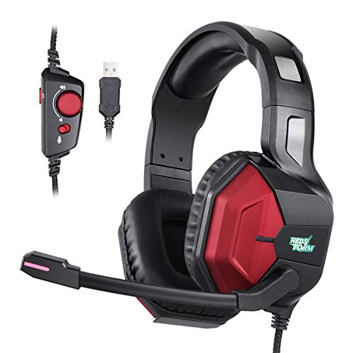 7.1 Auriculares Gaming, EasySMX Cascos Gaming 7.1 Sonido Envolvente Para PC...con RGB Luz y Cancelación de Ruido, Auriculares Juegos con Orejeras Suaves y Sonido Estéreo