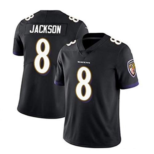 # 8 Jackson Raven Jersey de Rugby para Hombre, Camisetas de Camisa de Secado rápido, Malla de Entrenamiento de Manga Corta, Sudadera Fitness de Fibra de poliéster (S-XXXL)-Black-S