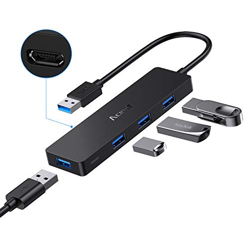 Aceele Hub USB 3.0 4 Puertos Mini Data HUB 5 GBP/s para Mac Pro/Mini, Serie Microsoft Surface, Surface Pro 2017, Nintendo Wii, XPS, Ordenador portátil, disco duro móvil, etc.