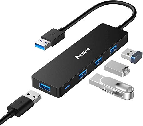 Aceele Hub USB 3.0, Hub de Datos USB de 4 Puertos Hub USB Ultra Delgado Compatible para MacBook Pro, Mini Mac, Surface 3, Surface Pro 2017, XPS, Xbox 1, PC portátil, HDD móvil etc