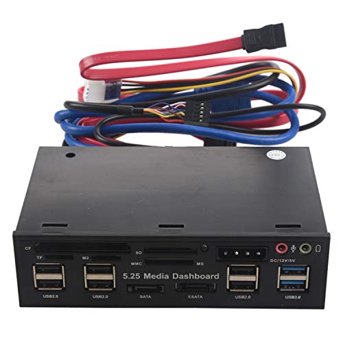 Adanse - Lector de tarjetas multimedia multifuncional, 5,25", USB 2.0, USB 3.0, 20 pines, e-SATA SATA, panel frontal