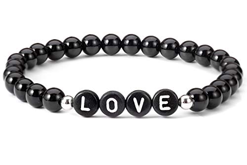 Alfabeto Pulsera Letra Amor Negro Ónix Pulsera de piedras preciosas Estiramiento Cuerda Cuentas Joyería de moda para mujeres, niñas, esposa, ella, mamá. Alfabeto Pulsera Letra Amor Negro Ónix Pulsera de piedras preciosas Estiramiento Cuerda Cuentas Joyería de moda para mujeres, niñas, esposa, ella, mamá.