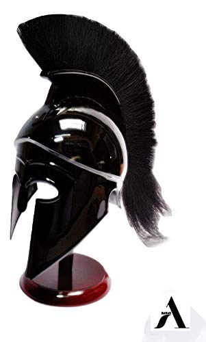AnNafi Casco corintiano griego con forro | Armadura medieval del caballero antiguo | Réplica de casco para adulto con ciruela negra LARP SCA Disfraz de fiesta de Halloween