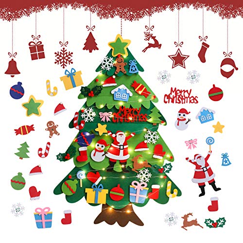 Árbol De Navidad De Fieltro, 3.28ft Fieltro Árbol De Navidad DIY para Pared, Árboles De Navidad Decoración del Hogar con 32 Ornamentos Desmontables, Arbol De Navidad Decoración para Niño Y Bebés