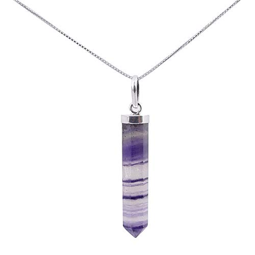 ARITZI - Colgante en Plata de Ley 925 con Forma de Punta en Piedra Natural - Incluye una Cadena Box Chain de 45cm de Plata - Fluorita ARITZI - Colgante en Plata de Ley 925 con Forma de Punta en Piedra Natural - Incluye una Cadena Box Chain de 45cm de Plata - Fluorita