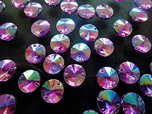 ASTONISH - Cuentas Sueltas Redondas de Color Morado Claro AB 10 mm Rivoli Cosido en Cristal Diamante de imitación Piedra de Fondo Plano 300 Unidades/Lote