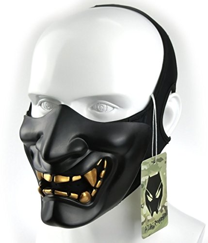 Atairsoft Máscara para disfraz de halloween, cosplay, BB, demonio, diablo, monstruo, kabuki, samurái, hannya, oni, máscara que cubre la mitad de la cara, para airsoft, películas, Bk