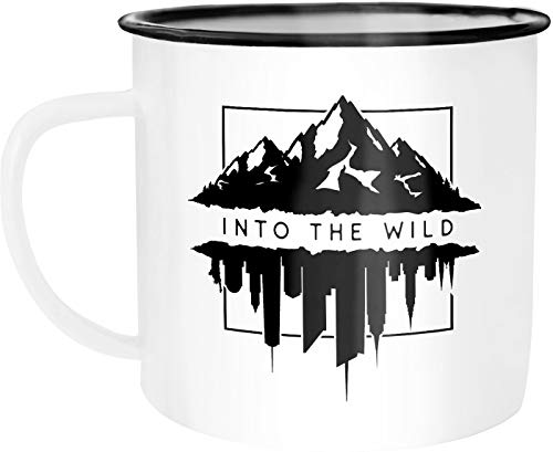 Autiga Into The Wild Berge Skyline - Taza de café (esmaltada), esmalte metal, Ciudad de montaña, color blanco y negro., talla única