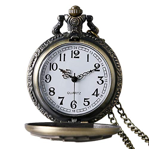 Avaner Reloj de Bolsillo Vintage Retro Póker Grabado para Buena Fortuna Royal Flush, Bronce Reloj Cuarzo con Cadena de 80CM, Regalo Dia de la Madre