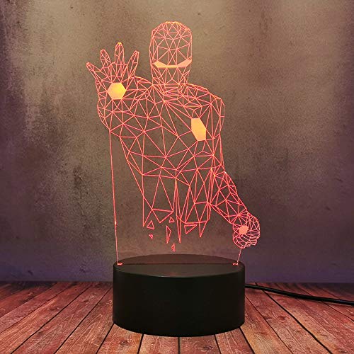 Avenger League Figure Lamp 3D LED Óptico Superhéroe Iron Man Luz de la Noche Creativa Marvel Comic Colorido Gradiente Remoto Lámpara de Escritorio Adolescente Niño Cumpleaños Navidad Regalo Juguete