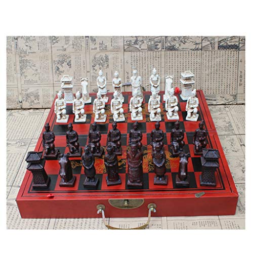 AVOA Juego de ajedrez plegable de densidad para ajedrez, estilo retro, clásico, chino, terracota guerreros de resina, piezas de ajedrez, regalo de cumpleaños, tablero de ajedrez (tamaño : 44 x 41 cm)