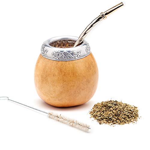 BALIBETOV Nuevo Mate Argentino - Set de Mate de Calabaza Natural Hecho a Mano - con Bombilla (Sorbete) para Yerba Mate (Suela)