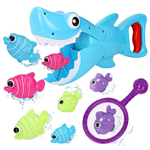 Bammax Juguetes Bañera, 10 pcs Peces Marinos Juguetes de Baño Bebe, Plastico Juego de Ducha Bebe, Juego de Pesca Piscina Niños, un Tiburón Blanco Capturador, 8 Peces Pequeños y una Red de Pesca Bammax Juguetes Bañera, 10 pcs Peces Marinos Juguetes de Baño Bebe, Plastico Juego de Ducha Bebe, Juego de Pesca Piscina Niños, un Tiburón Blanco Capturador, 8 Peces Pequeños y una Red de Pesca