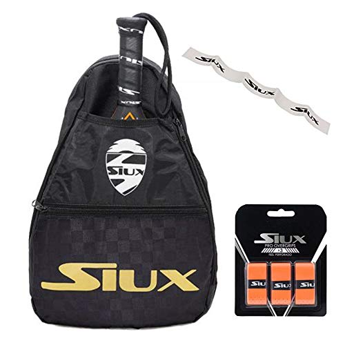 Bandolera Siux + Overgrip + Protector Transparente/para Hombre y Mujer/Transporta Tus Palas de Padel de Forma Comoda y Segura/para Nivel intermedio avanzado y Principiante (Oro)