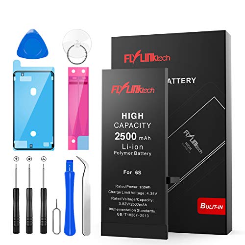 Batería para iPhone 6s 2500mAH con 46% más de Capacidad Que la batería Origina, FLYLINKTECH Reemplazo de Alta Capacidad Batería para iPhone 6s con Kits de Herramientas de reparación, Cinta Adhesiva Batería para iPhone 6s 2500mAH con 46% más de Capacidad Que la batería Origina, FLYLINKTECH Reemplazo de Alta Capacidad Batería para iPhone 6s con Kits de Herramientas de reparación, Cinta Adhesiva