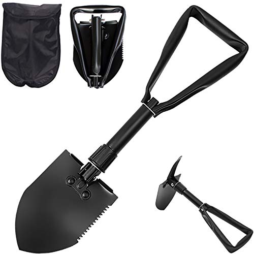 BELSVOR - Pala plegable multifuncional, con docenas de funciones, para palear, cavar, cepillar, cortar, sierra de madera, pico, pala de acampada con bolsa de almacenamiento BELSVOR - Pala plegable multifuncional, con docenas de funciones, para palear, cavar, cepillar, cortar, sierra de madera, pico, pala de acampada con bolsa de almacenamiento