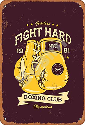Besim Fight Hard Boxing Club Classic Vintage Metal Tin Signs for Cafe Pub Kitchen Street Home Retro Wall Decoration
