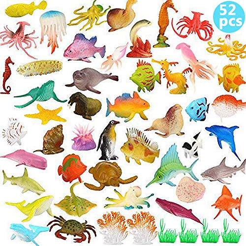 BESTZY 52pcs Animales de Juguete Mini Figuras Marinos Plástico Fauna Submarina Realista para Jugar en el Baño Fiesta Educativa Mar