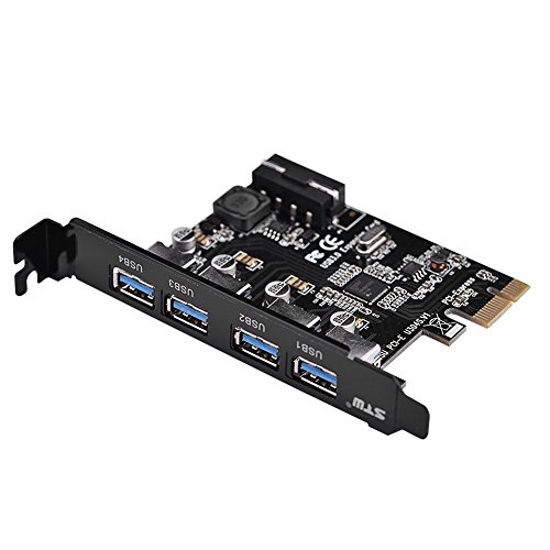 Bewinner Tarjeta de expansión PCI-E a USB 3.0, Adaptador de Tarjeta de expansión PCI Express de 4 Puertos Compatible con PCI Express x1, x4, x8, Ranura x16, Tarjetas de Puerto Interno para Sistemas