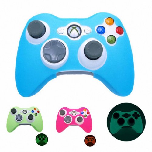 BLUE GLOW in DARK Xbox 360 Game Controller Silicone Case Skin Protector Cover