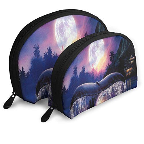 Bolsa de Maquillaje Whale Moon Portable Shell Storage Bag para niñas Travel 2 Pack