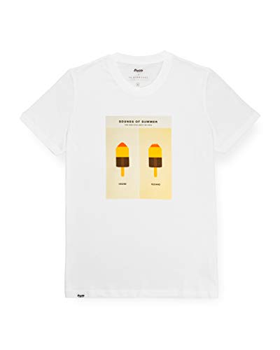 Brava Fabrics | Camiseta Hombre Manga Corta | Camiseta Blanca Hombre | Camiseta Casual | Camiseta Hipster | 100% Algodón | Modelo Sounds of Summer: House vs. Techno by Sr. Bermúdez | Talla 3XL