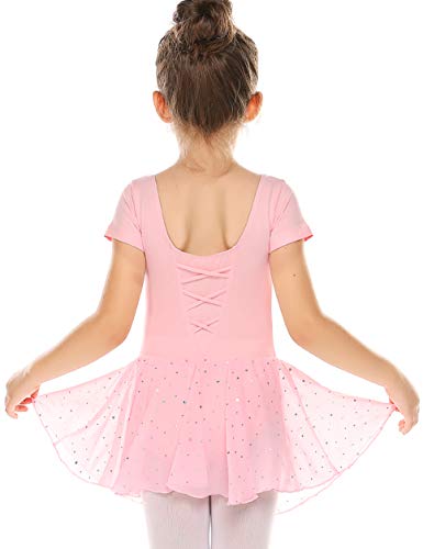 Bricnat Vestido de ballet para niña, manga corta, con tutú, de algodón, con espalda cruzada A-rosa. 160 cm