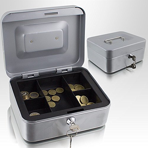 Caja de dinero de 20 cm, pequeña, se puede cerrar, para monedas y billetes, caja fuerte, color gris claro