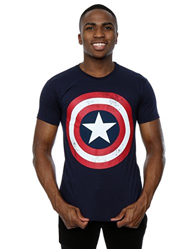 Camiseta Capitán América Distressed Shield de manga corta de Marvel Comics (Azul marino)