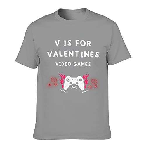 Camiseta de algodón para hombre V es para el día de San Valentín y videojuegos, diseño moderno Gris oscuro. L