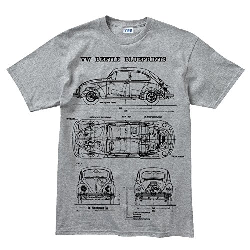 Camiseta de manga corta, diseño de coche escarabajo clásico gris gris Medium