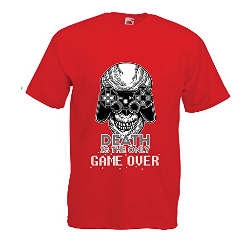 Camisetas Hombre Game Over - Juego Terminado, Jugador de Calavera, Esqueleto, Regalo Divertido, Citas de Juegos (Large Rojo Multicolor)