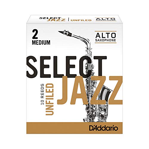 Cañas para saxo alto Rico Select Jazz, corte americano, resistencia 2/media, paquete de 10 (RRS10ASX2M)