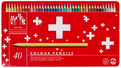 Caran D'ache Swisscolor - Juego de lápices de color (40 unidades, caja metálica)