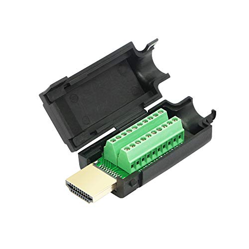 CERRXIAN Adaptador de bloque de terminales de tornillo HDMI, chapado en oro HDMI macho a terminal sin soldadura, módulo de señal con funda