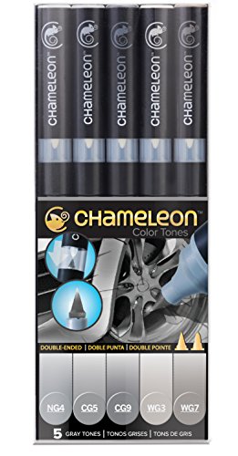 Chameleon Art Products - 5 rotuladores de alcohol permanentes; Tonos Grises