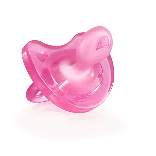 Chicco Physio Soft Chupetes para Bebés de 0 a 6 Meses, 100% Silicona Suave y Delicada que Imita el Pecho Materno, con Orificios de Ventilación y Tetina Physioforma - Rosa