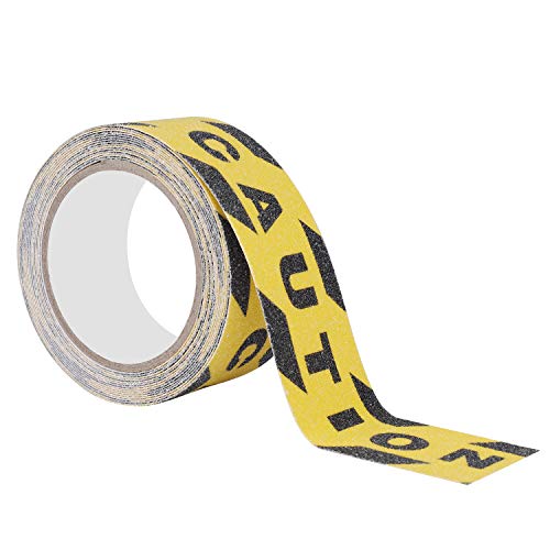 Cinta Antideslizante Seguridad con CAUTION, Cinta Adhesiva Respaldados Negro y Amarillo, Alta Tracción Fuerte Apretón Abrasivo para Escaleras, Escalón, Interior, Exterior (5M × 5cm)