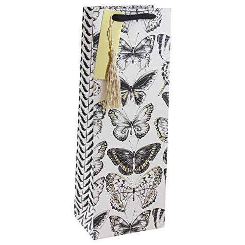 Clairefontaine 24687-4C - Bolsa de papel regalo para botella, 12,7 x 9 x 35,5 cm, mariposas negras