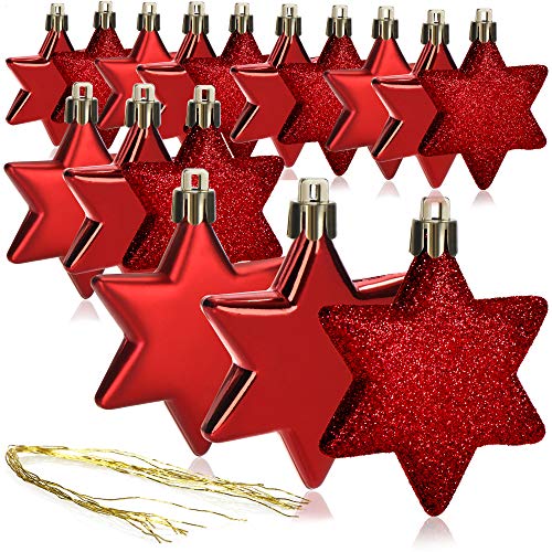 com-four® 16x colgadores de Estrellas a Prueba de roturas, Adornos de árboles de Navidad Rojos, Adornos navideños Decorativos para el árbol de Navidad